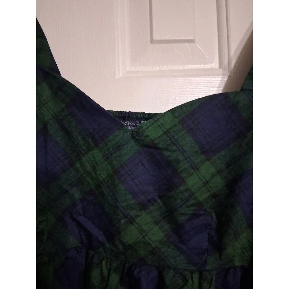 NWT Women's Old Navy Puff Sleeve Poplin Peplum Top Size XL Tartan